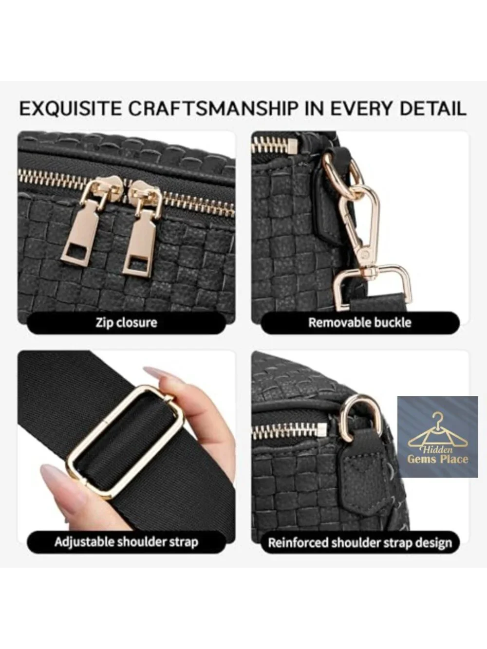 Woven Leather Crossbody Bag with Adjustable Strap